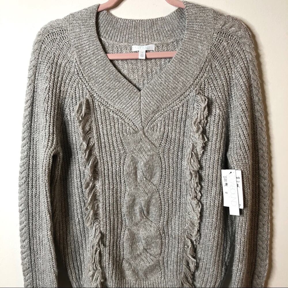 Abound Cable Knit Fringe Pullover Sweater Grey - Picture 2 of 6